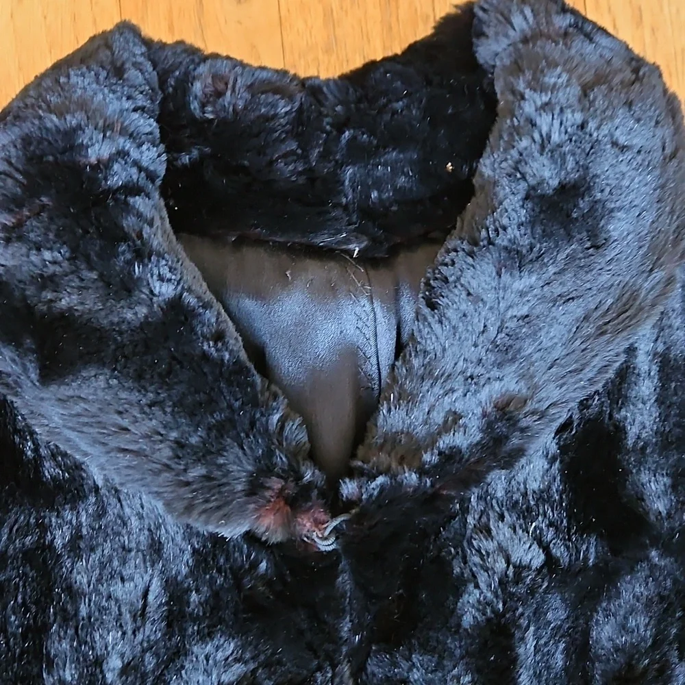 Vintage Sheared Fur Black Cape OS